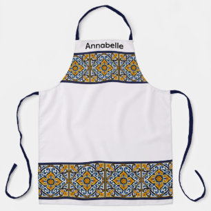 Delantal Azulejos Talavera Azules, Amarillos y Blancos