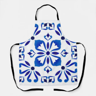 Delantal Azure Arabesque Floral Geometry Elegant Coastal