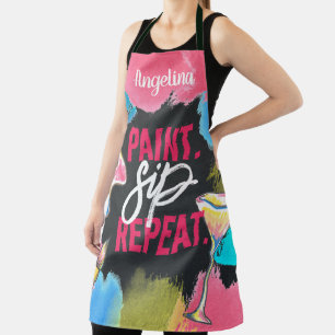Delantal Bachelorette Paint y Sip Monograma Chalkboard