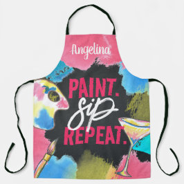 Delantal Bachelorette Paint y Sip Monograma Chalkboard