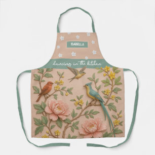 Delantal "Bailando en la cocina" aves chinas Peonies