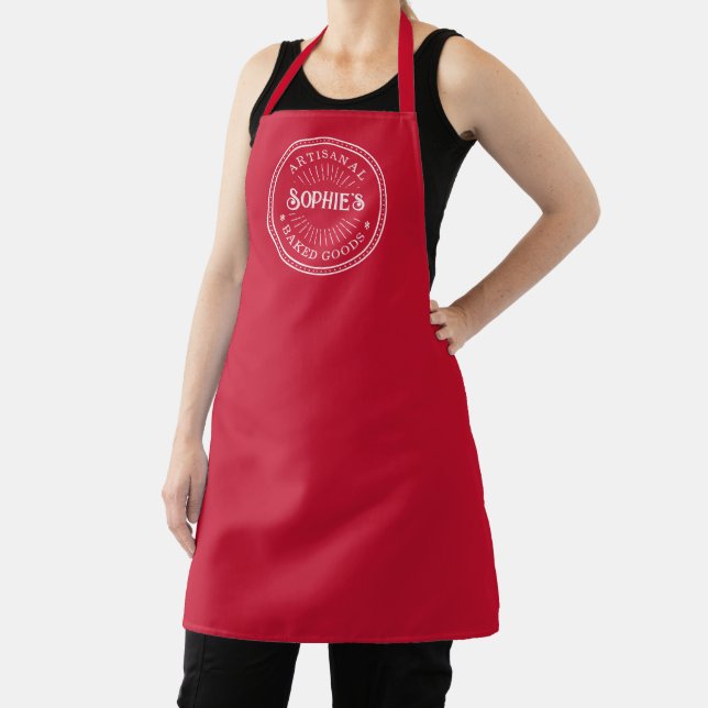 Delantal Baker Dessert Caterer Bakery Logo Red (in situ)