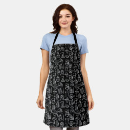 Delantal Bakery Kitchen Symbols Pattern Black 