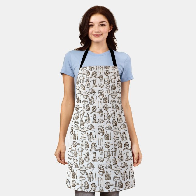 Delantal Bakery Kitchen Symbols Pattern Black and White (Gastado)