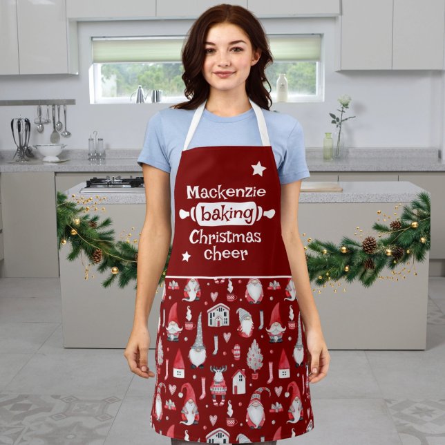Delantal Baking Navidades Cheer (Baking Christmas Cheer Apron
by Ricaso. Add your own name to this gnome holiday apron)