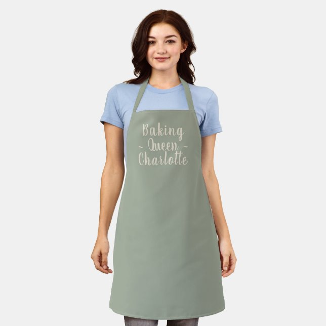 Delantal Baking queen sage green personalizado nombre del g (Gastado)