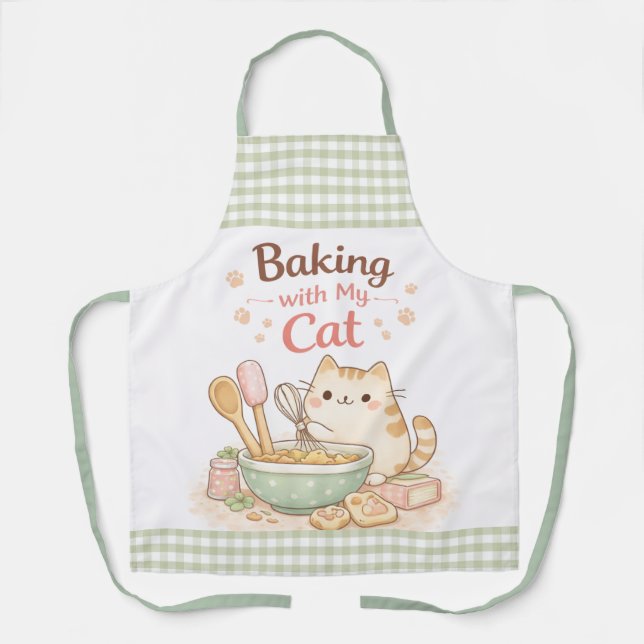 Delantal Baking with My Cat Kawaii Pastel Cute Kitty (Anverso)