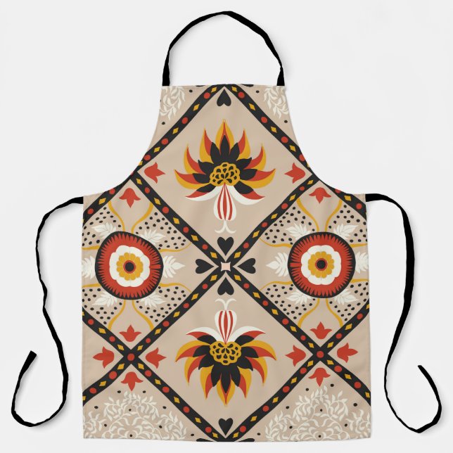 Delantal Baldosa de mayólica italiana. Bordados con flores  (Anverso)