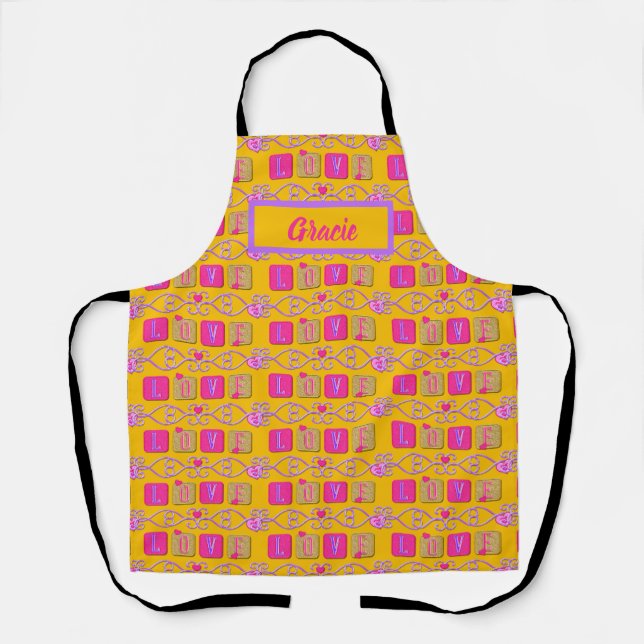 Delantal Baldosas de amor-rosa-morado-AMARILLO- (Anverso)