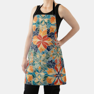 Delantal Baldosas de mosaico floral estilizadas en colores 