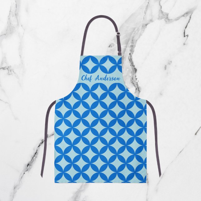 Delantal Baldosas de verano con círculos azules para bebés (Summer tile with azure circles on baby blue apron)