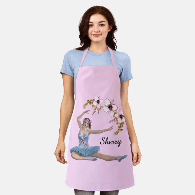 Delantal Ballerina en rosa con nombre personal azul (Gastado)