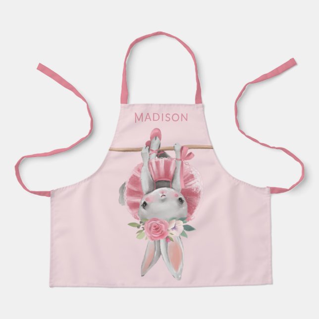 Delantal Ballet de ballet rosa lindo - Bunny personalizado (Anverso)