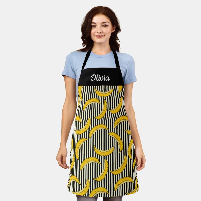 Delantal Banana dibujada a mano, Personalizado de texto Apr (Gastado)