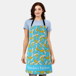 Delantal Bananas Patrón tropical de frutas azules y amarill