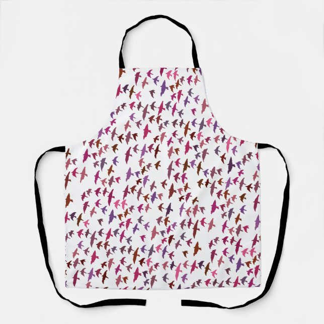 Delantal Banda de aves en rosa y púrpura (Anverso)
