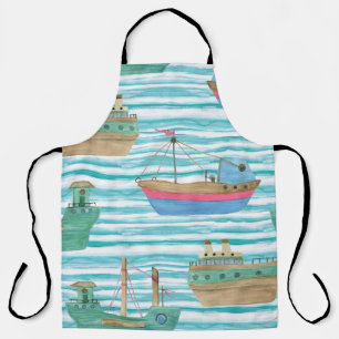 Delantal Bandas De Barco: Patrón De Pintura De Acuarela.