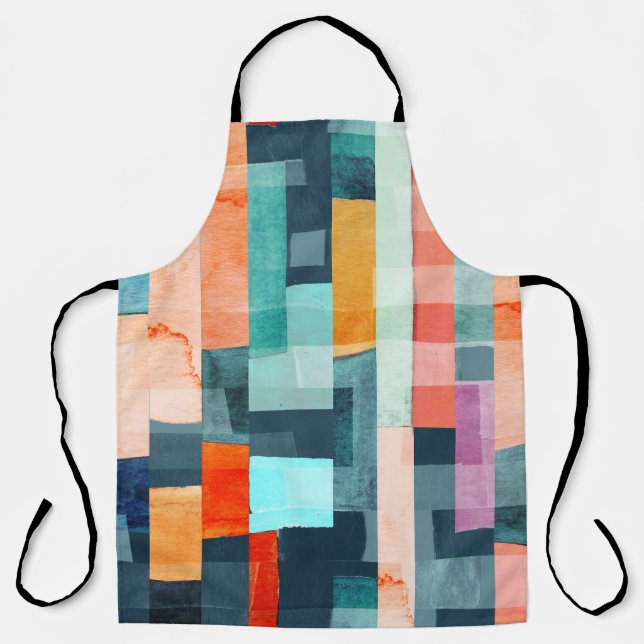 Delantal Bandas geométricas multicolores, patrón de moda. (Anverso)