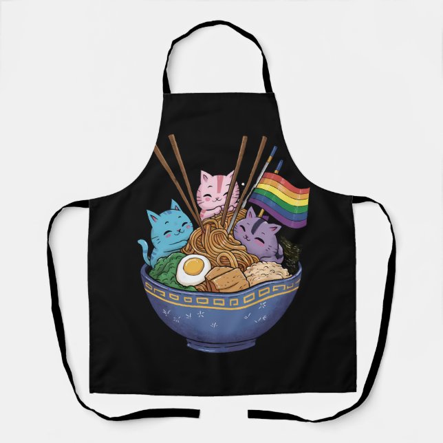 Delantal Bandera arcoiris gatos Ramen Anime Orgullo gay Mes (Anverso)