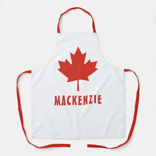 Delantal Bandera canadiense Red Maple Leaf Canada Day Name  (Anverso)