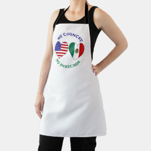 Delantal Bandera de México y EE. UU. Corazones Mi País Mi H