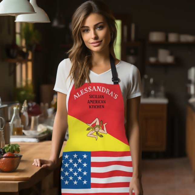 Delantal Bandera de Sicilia de América personalizada (Sicilian-American Apron
Flag of Sicily American Flag
Personalized Apron)