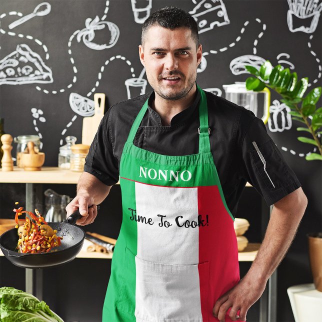 Delantal Bandera Italiana Personalizada No Es Tiempo De Coc (Italian Flag Personalized Nonno Time To Cook Apron)