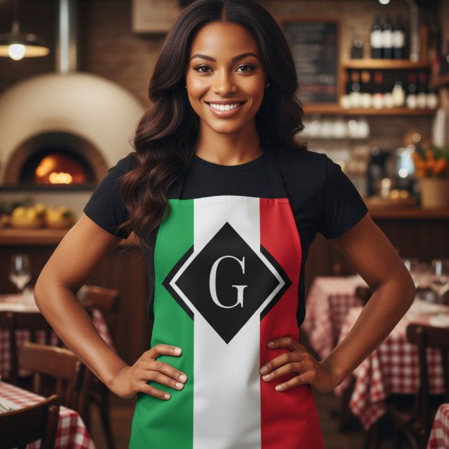 Delantal Bandera italiana rojo verde blanco inicial (Italy Italian Flag Red White Green Italia Initial Apron
)