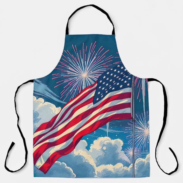Delantal Bandera Patriótica Americana con fuegos artificial (Anverso)