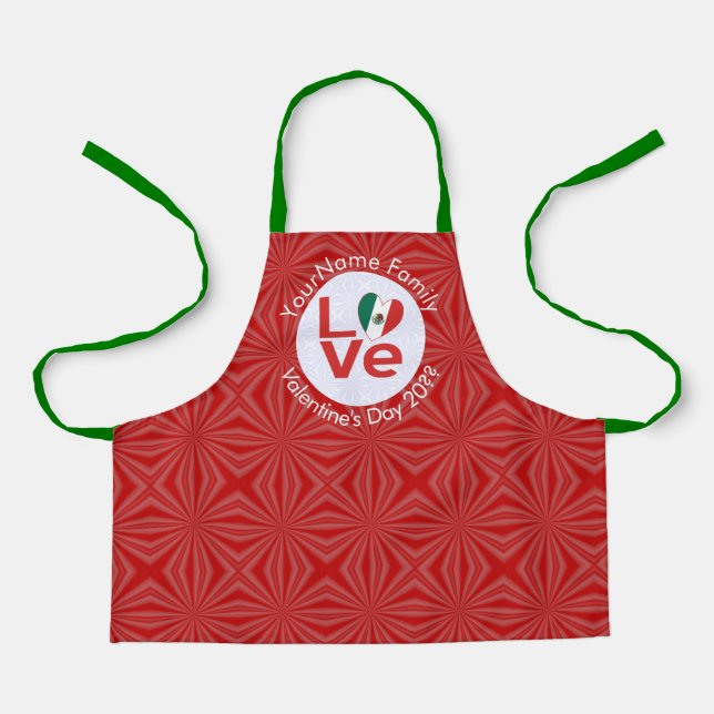 Delantal Bandera Roja Mexicana de AMOR personalizada (Anverso)