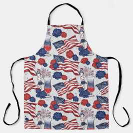 DELANTAL BANDERAS PATRIÓTICAS AZULES ROJAS BEBEN FLORES