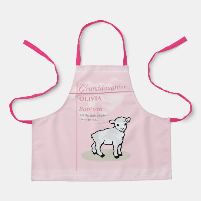 Delantal Baptismo de nieta Cordero rosa personalizado (Anverso)