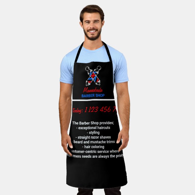 Delantal Barbero Navy Rojo Negro Logo Poste (Gastado)