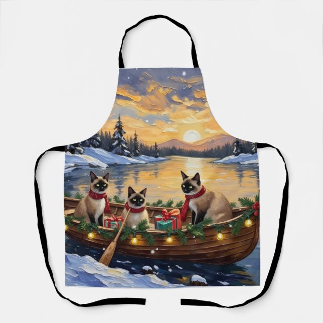 Delantal Barca de Navidad con Gatos Siameses (Anverso)