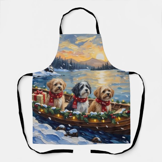 Delantal Barca de vacaciones de Navidad de Lhasa Apso (Anverso)