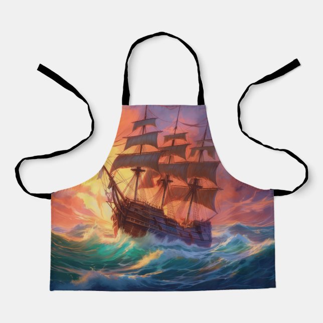 Delantal Barco De Navegación En El Mar De Tormenta (Anverso)