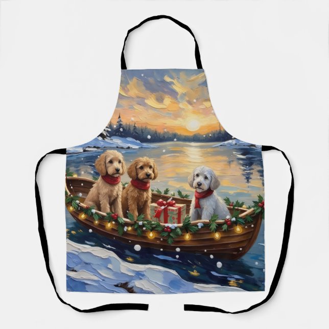 Delantal Barco de Navidad de Caniche Fiesta (Anverso)
