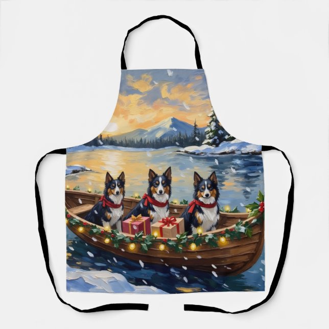Delantal Barco de Navidad de Collie Áspero Fiesta (Anverso)