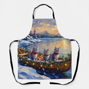 Delantal Barco de Navidad de Gato Azul Oriental Fiesta