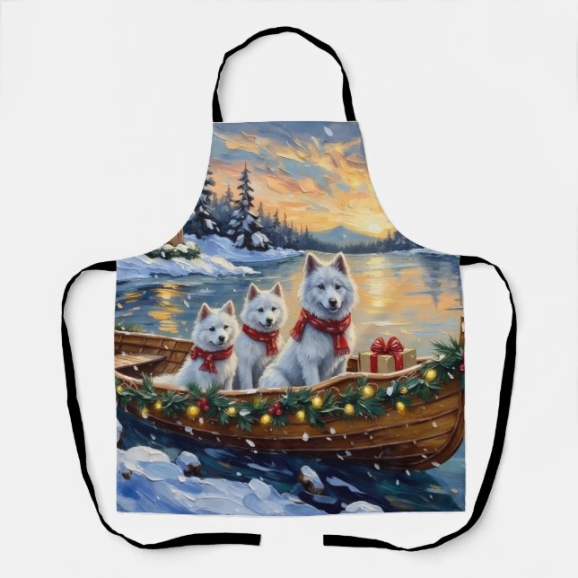 Delantal Barco de Navidad de Samoyedo Blanco Fiesta (Anverso)