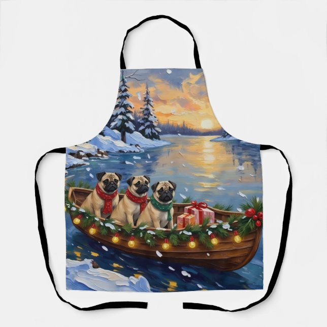 Delantal Barco de Navidad Pug Fiesta (Anverso)
