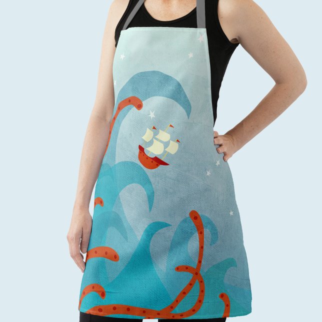 Delantal Barco de vela Sea Monster (Sailing boat sea monster fun apron)