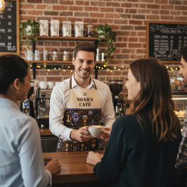 Delantal Barista folk coffee — coffee brown with caramel