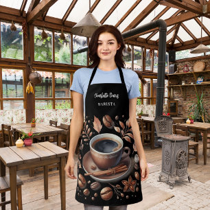 Delantal Barista taza blanca negra café frijol guión de nom