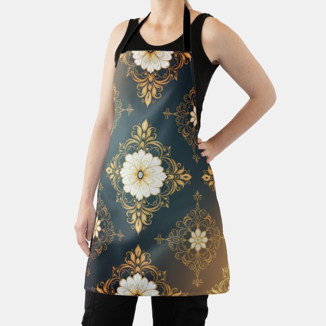 Delantal "Barockes Ornament-Muster in Gold und Schwarz" Dec (in situ)