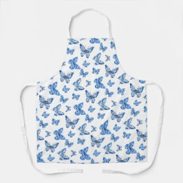 Delantal Barriadas de Chinoiserie Azul Mariposas Blancas