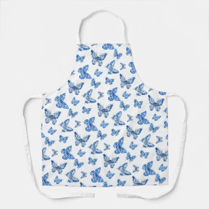 Delantal Barriadas de Chinoiserie Azul Mariposas Blancas