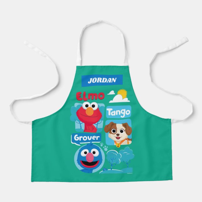 Delantal Barrio Sésamo | Gráfico Elmo, Tango y Grover Park (Anverso)