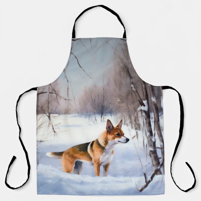 Delantal Basenji Deja que nieve Navidad  (Anverso)