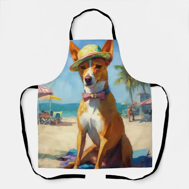 Delantal Basenji en la playa, regalo de verano para los ama (Anverso)